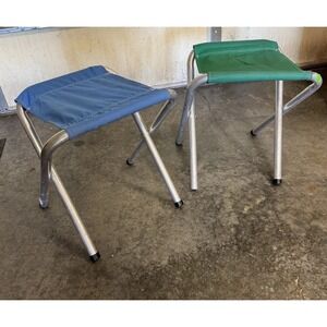 2 Vintage Aluminum Folding Camping Fishing Stools Portable Light